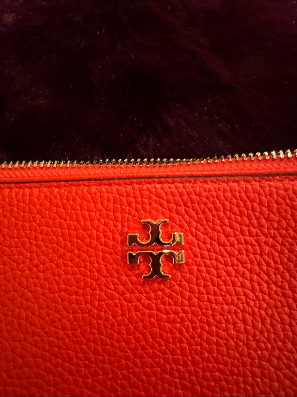 Tory Burch Poppy Red Pebbled Leather Zip Crossbody with Gold Logo NWOT